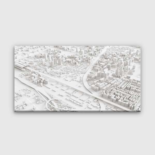 3D Şehir Maketi Beyaz Tonlarda Mimari Duvar Tablosu – 5548
