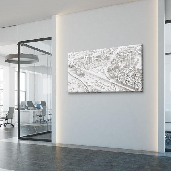 tablo-kanvas-5548-03 3D Şehir Maketi Beyaz Tonlarda Mimari Duvar Tablosu – 5548