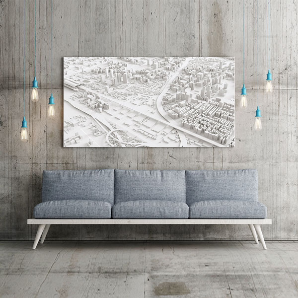 tablo-kanvas-5548-04 3D Şehir Maketi Beyaz Tonlarda Mimari Duvar Tablosu – 5548