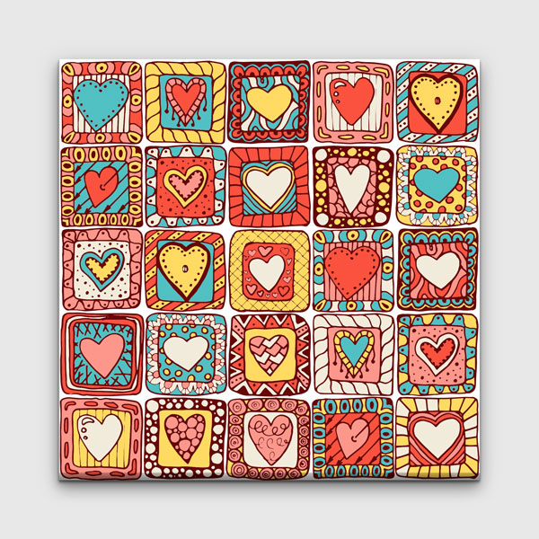 Renkli Desenli Kalpler Romantik Kanvas Tablo 4471