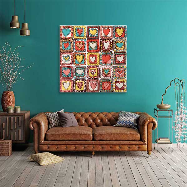 Renkli Desenli Kalpler Romantik Kanvas Tablo 4471