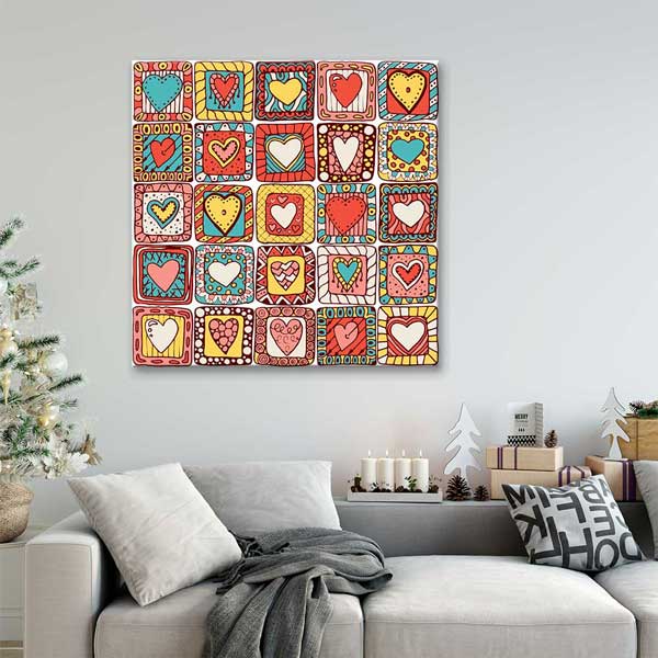 Renkli Desenli Kalpler Romantik Kanvas Tablo 4471