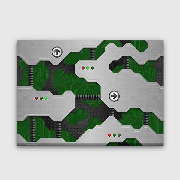tablo-sanat-5445-00 Fütüristik Devre Tasarımı ve Metalik Desenli Kanvas Duvar Tablosu – 5445