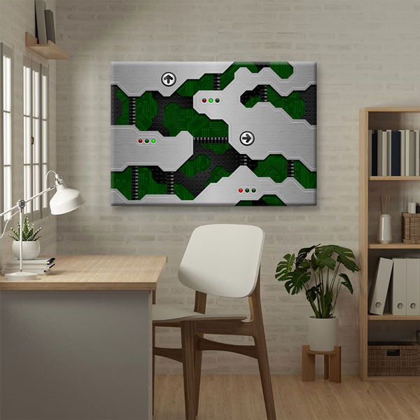 Fütüristik Devre Tasarımı ve Metalik Desenli Kanvas Duvar Tablosu – 5445