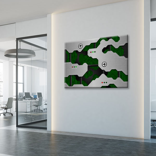 Fütüristik Devre Tasarımı ve Metalik Desenli Kanvas Duvar Tablosu – 5445