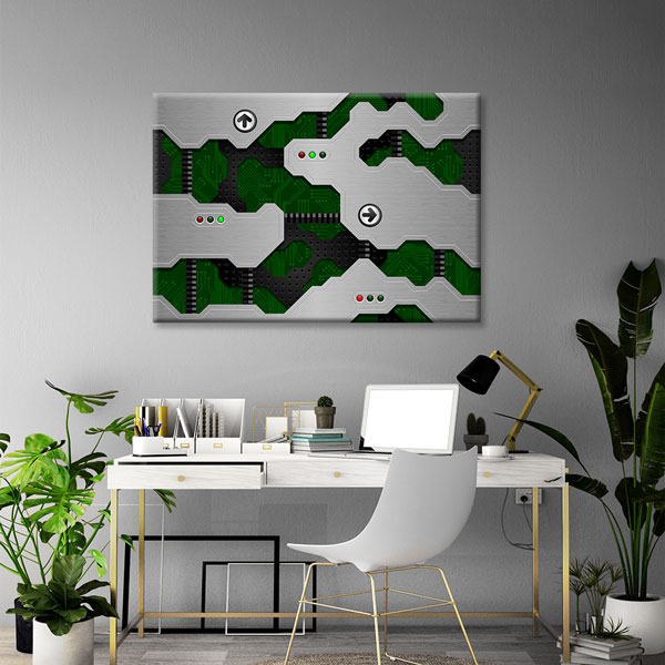 Fütüristik Devre Tasarımı ve Metalik Desenli Kanvas Duvar Tablosu – 5445