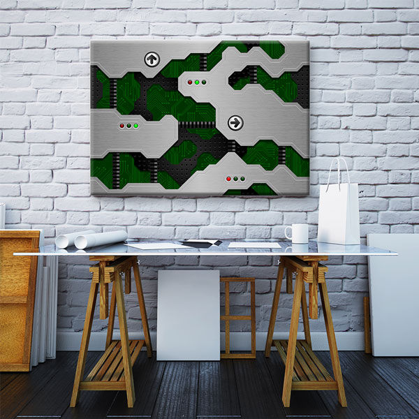 Fütüristik Devre Tasarımı ve Metalik Desenli Kanvas Duvar Tablosu – 5445