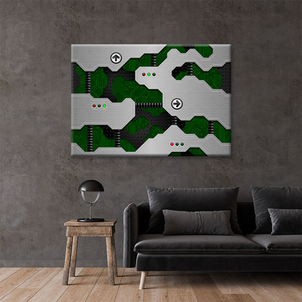 Fütüristik Devre Tasarımı ve Metalik Desenli Kanvas Duvar Tablosu – 5445
