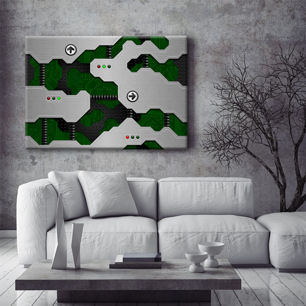 Fütüristik Devre Tasarımı ve Metalik Desenli Kanvas Duvar Tablosu – 5445
