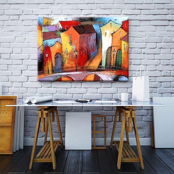 Renkli Evler ve Köprü Manzaralı Kanvas Tablo – 5544