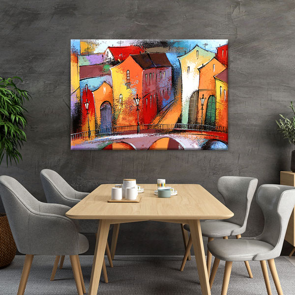 Renkli Evler ve Köprü Manzaralı Kanvas Tablo – 5544