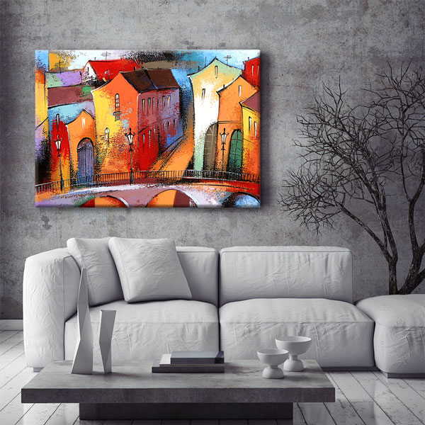 Renkli Evler ve Köprü Manzaralı Kanvas Tablo – 5544