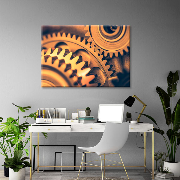 tablo-sanat-endustri-5434-01 Altın Tonlu Dişli Çark Temalı Kanvas Duvar Tablosu – 5434