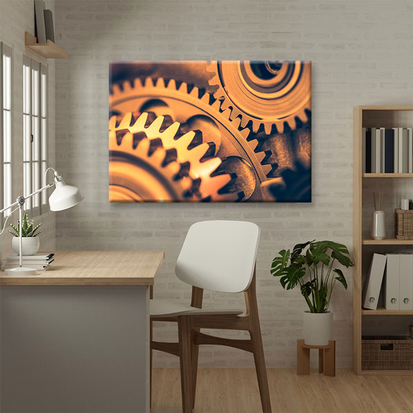 tablo-sanat-endustri-5434-02 Altın Tonlu Dişli Çark Temalı Kanvas Duvar Tablosu – 5434