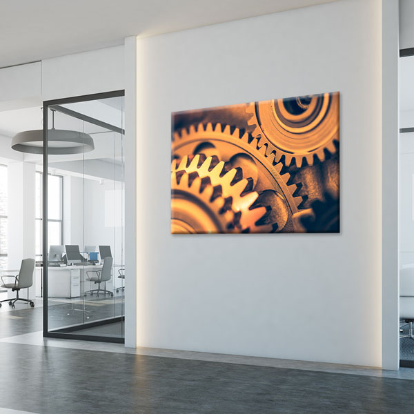 tablo-sanat-endustri-5434-03 Altın Tonlu Dişli Çark Temalı Kanvas Duvar Tablosu – 5434