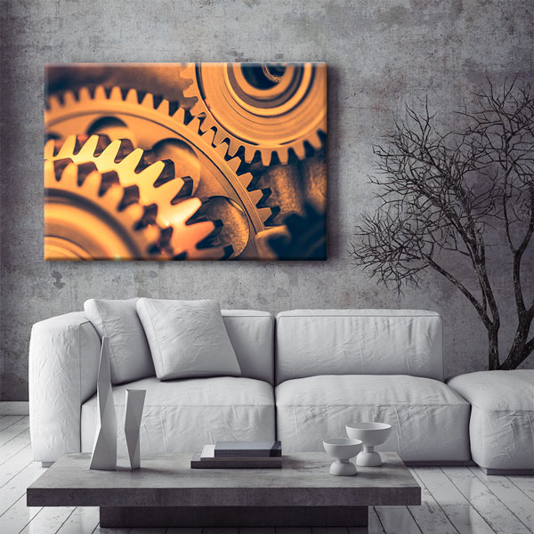 tablo-sanat-endustri-5434-06 Altın Tonlu Dişli Çark Temalı Kanvas Duvar Tablosu – 5434