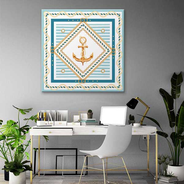 Altın Çapa Motifli Marin Desen Deniz Temalı Duvar Tablosu 4596