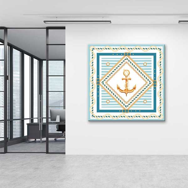 Altın Çapa Motifli Marin Desen Deniz Temalı Duvar Tablosu 4596