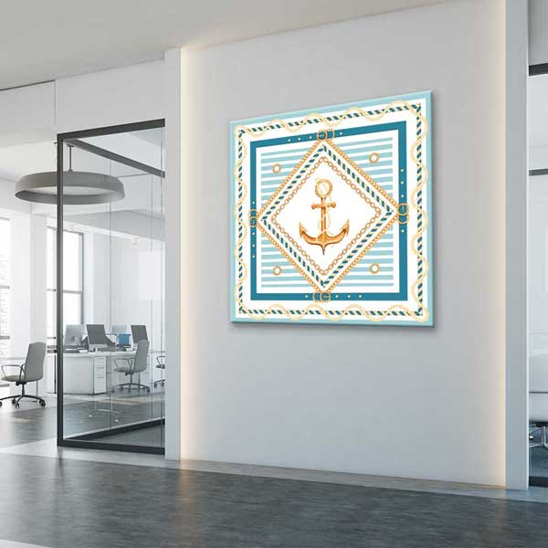 Altın Çapa Motifli Marin Desen Deniz Temalı Duvar Tablosu 4596