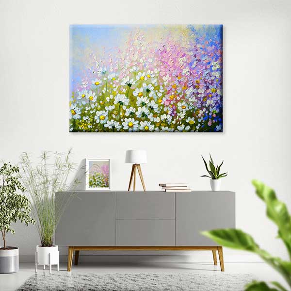 Pastel Tonlarda Çiçek Tarlası Temalı Kanvas Tablo 4226