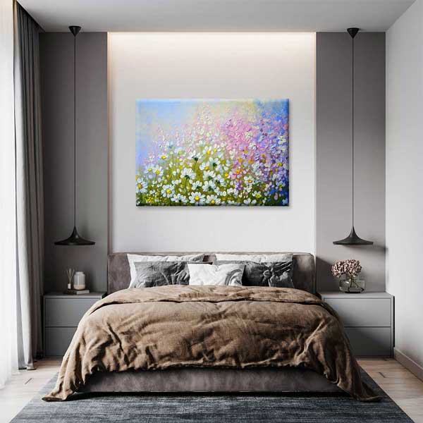 Pastel Tonlarda Çiçek Tarlası Temalı Kanvas Tablo 4226