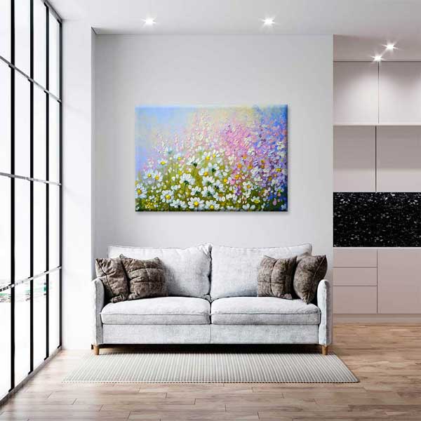 Pastel Tonlarda Çiçek Tarlası Temalı Kanvas Tablo 4226