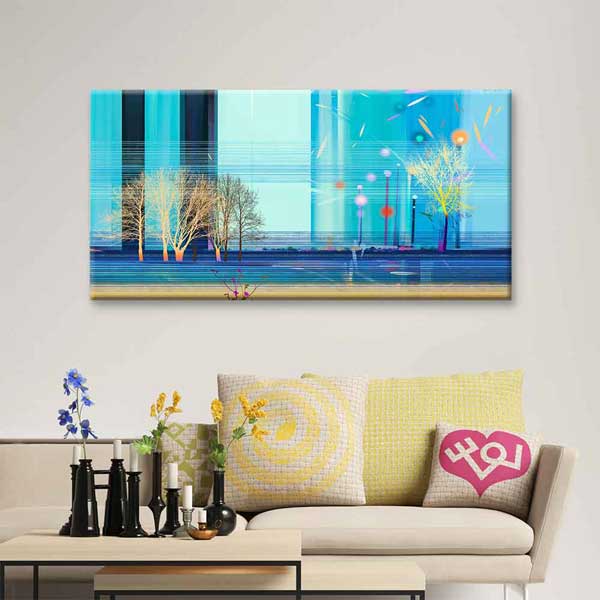 Modern Soyut Şehir ve Ağaç Siluetleri Kanvas Tablo 4402