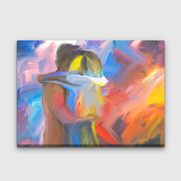 Renk Patlaması İçinde Sarılan Aşıklar Kanvas Tablo 4459