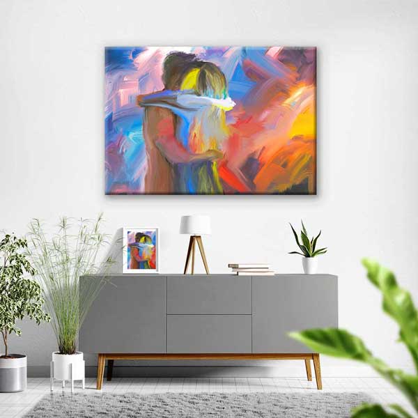 Renk Patlaması İçinde Sarılan Aşıklar Kanvas Tablo 4459