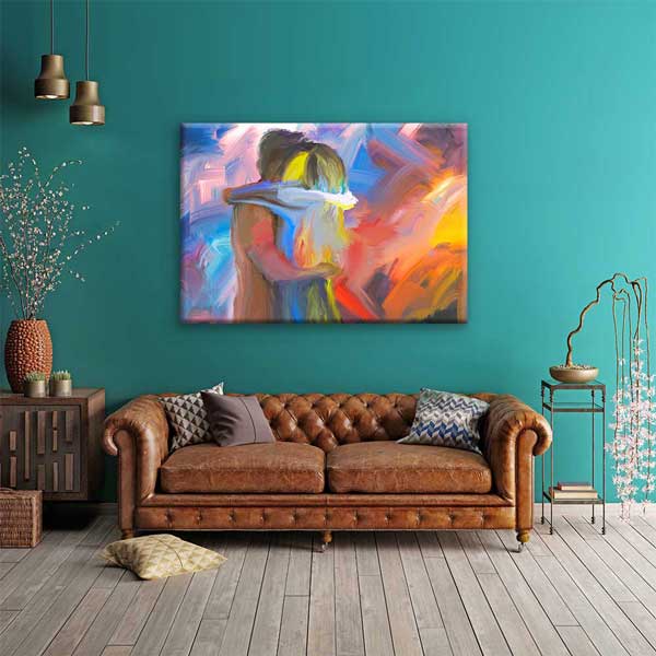 Renk Patlaması İçinde Sarılan Aşıklar Kanvas Tablo 4459