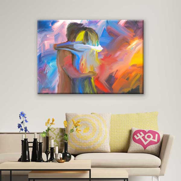 Renk Patlaması İçinde Sarılan Aşıklar Kanvas Tablo 4459