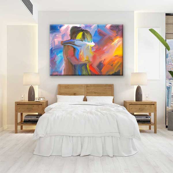 Renk Patlaması İçinde Sarılan Aşıklar Kanvas Tablo 4459