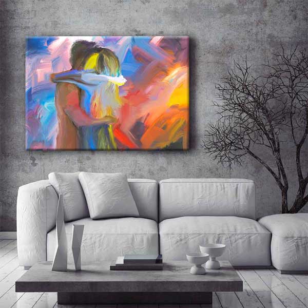 Renk Patlaması İçinde Sarılan Aşıklar Kanvas Tablo 4459