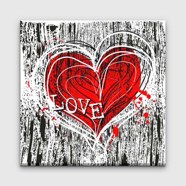 Grunge Kırmızı Kalp Love Kanvas Tablo 4470