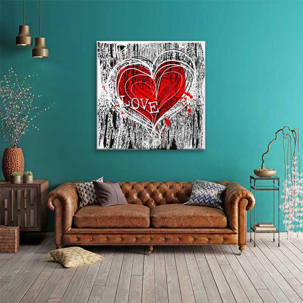 Grunge Kırmızı Kalp Love Kanvas Tablo 4470