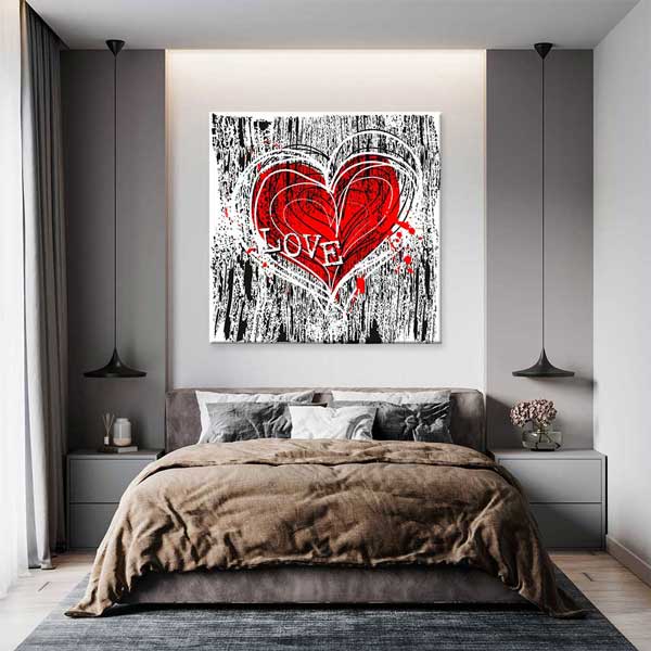 Grunge Kırmızı Kalp Love Kanvas Tablo 4470