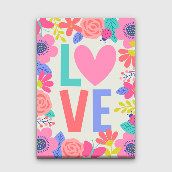 Çiçek Çerçeveli Love Kalp Romantik Kanvas Tablo 4481