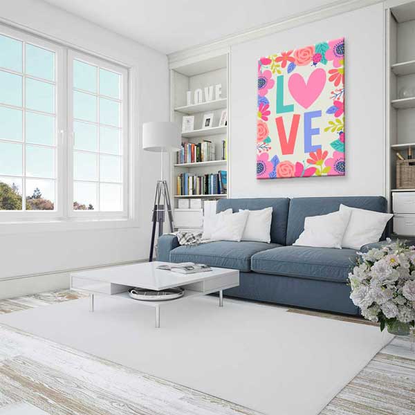 Çiçek Çerçeveli Love Kalp Romantik Kanvas Tablo 4481