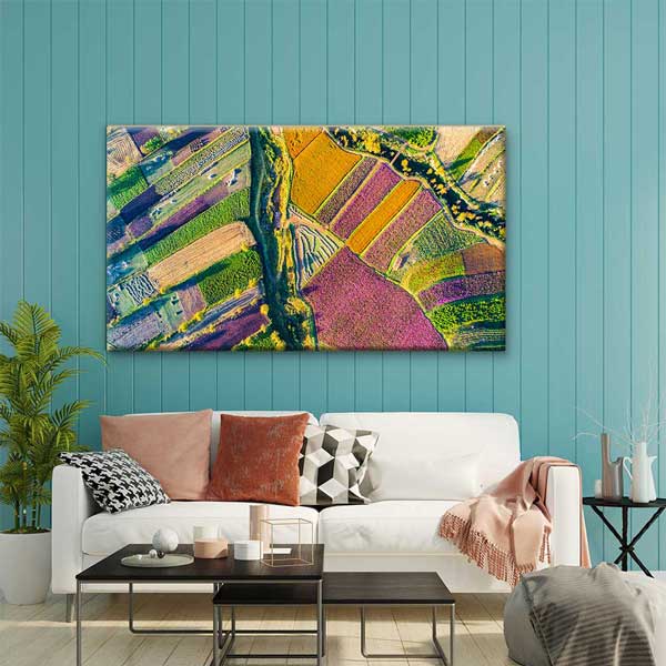 Renkli Tarım Parselleri Havadan Görünüm Manzarası Kanvas Tablo 4695