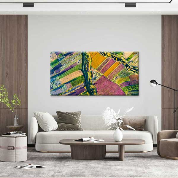 Renkli Tarım Parselleri Havadan Görünüm Manzarası Kanvas Tablo 4695