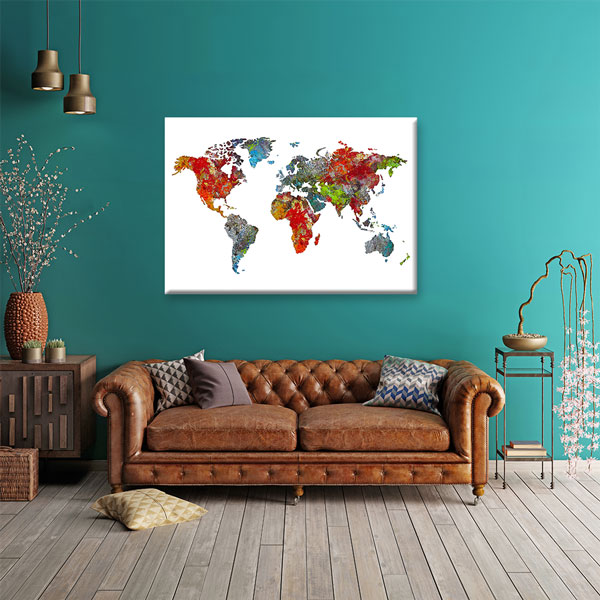 Renk Geçişli Modern Dünya Haritası Kanvas Tablo 5103