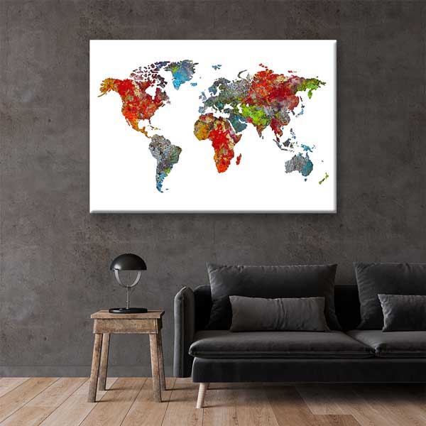 Renk Geçişli Modern Dünya Haritası Kanvas Tablo 5103