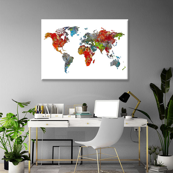 Renk Geçişli Modern Dünya Haritası Kanvas Tablo 5103
