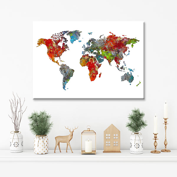 Renk Geçişli Modern Dünya Haritası Kanvas Tablo 5103