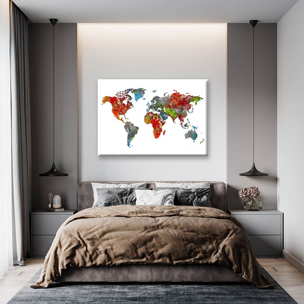 Renk Geçişli Modern Dünya Haritası Kanvas Tablo 5103