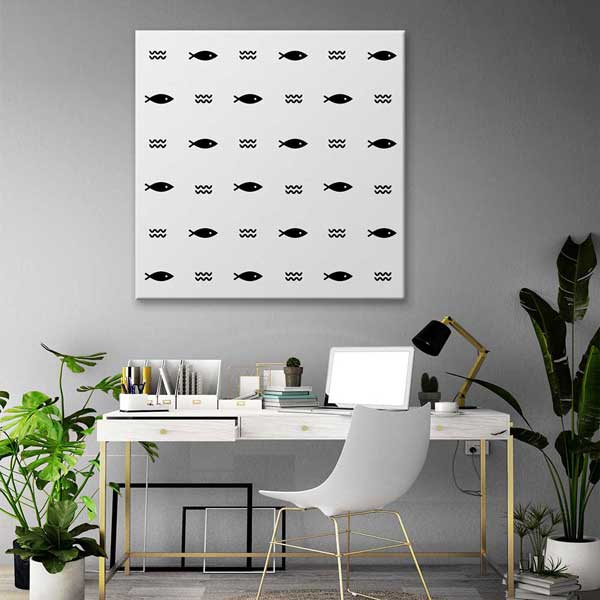 Minimal Balık ve Dalga Deseni Deniz Temalı Duvar Tablosu 4597