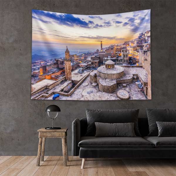 Güneydoğu Anadolu Tarihi Taş Şehir Manzarası Duvar Örtüsü Kumaş Baskı 11664