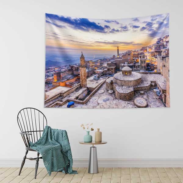 Güneydoğu Anadolu Tarihi Taş Şehir Manzarası Duvar Örtüsü Kumaş Baskı 11664