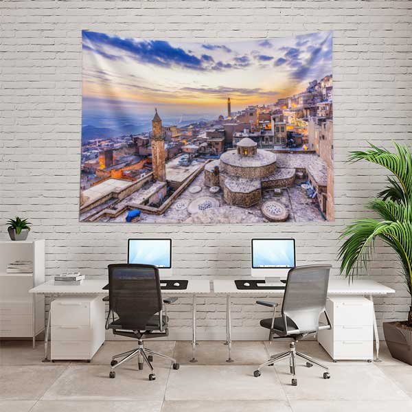 Güneydoğu Anadolu Tarihi Taş Şehir Manzarası Duvar Örtüsü Kumaş Baskı 11664