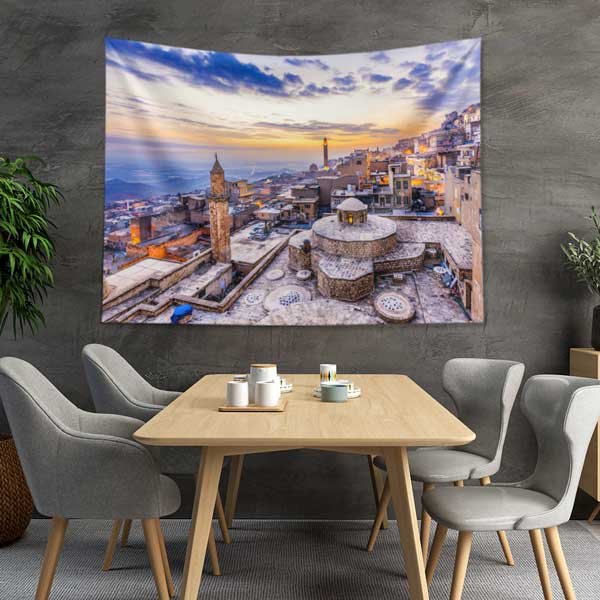 Güneydoğu Anadolu Tarihi Taş Şehir Manzarası Duvar Örtüsü Kumaş Baskı 11664
